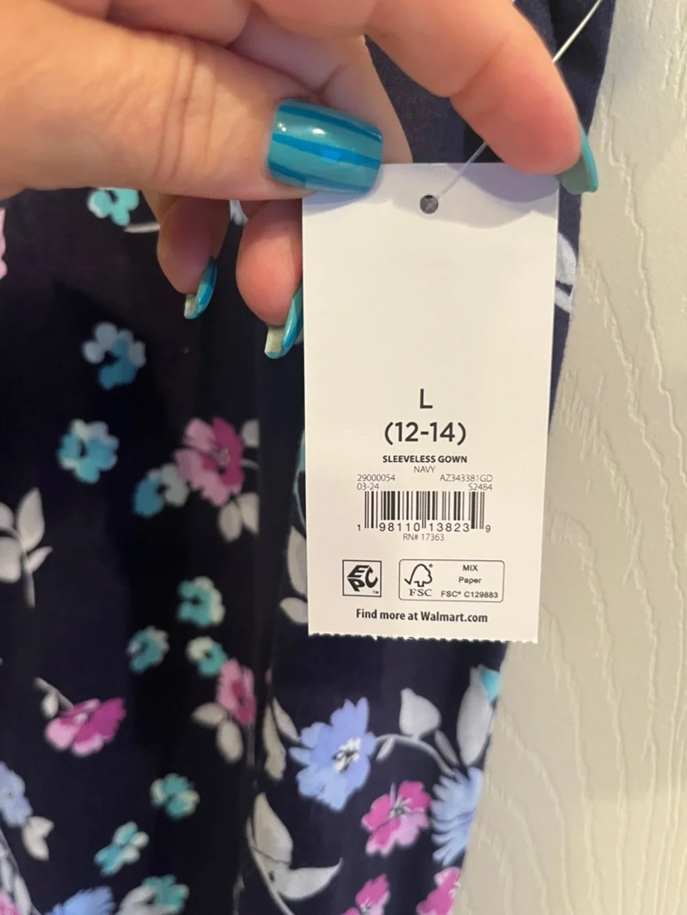 Aria Navy Floral Nightgown with Lavender & Teal Accents - Picture 5 of 7